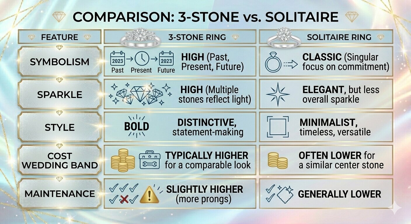 comparison 3 stone v solitaire